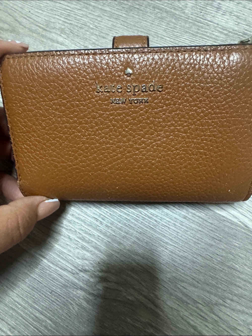 kate spade Brown Leather Snap Card Wallet with Zip Pocket